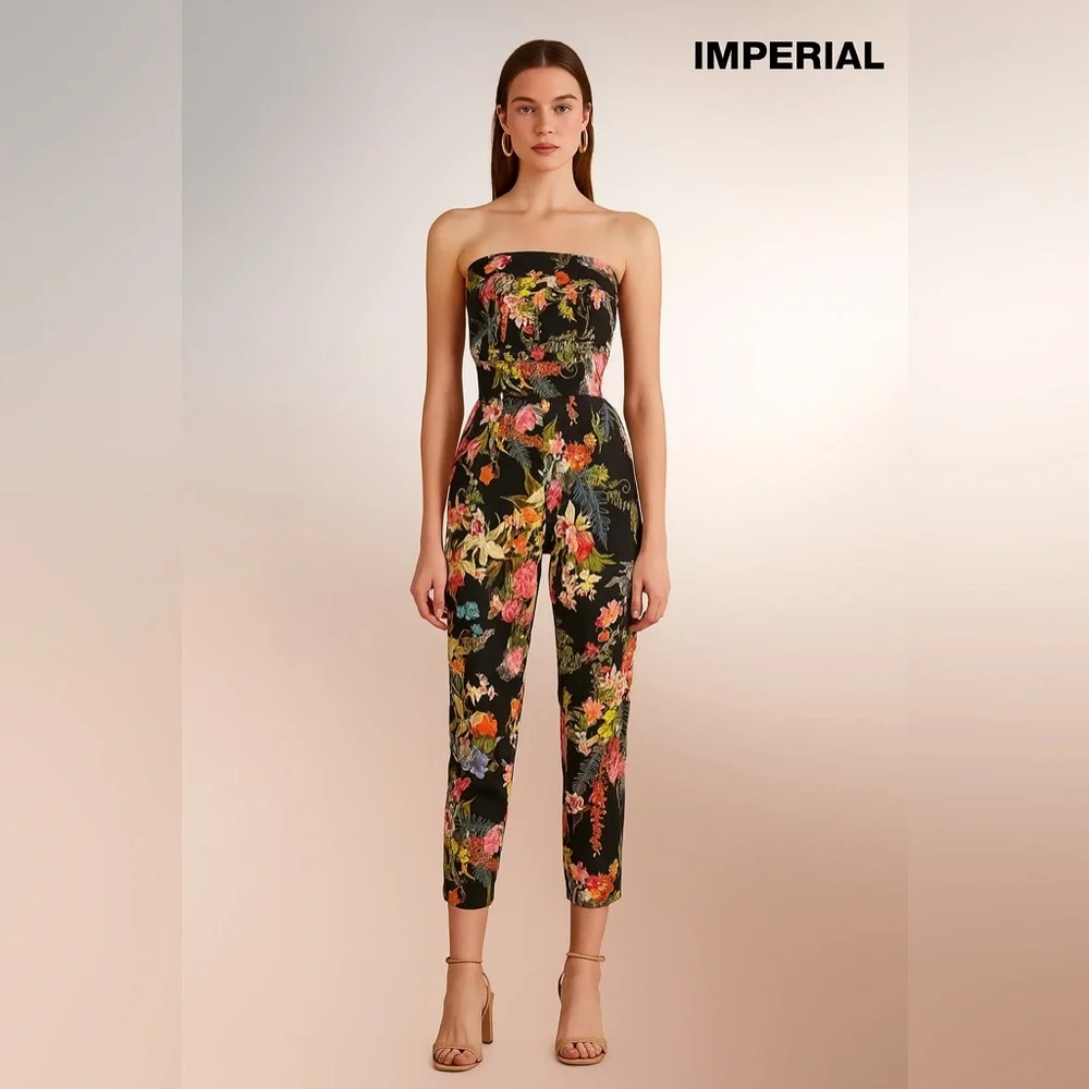 🛍️SALE🛍️IMPERIAL Elegant Strapless Jumpsuit with Vibrant Floral Tropical Pattern - Picture 7 of 7